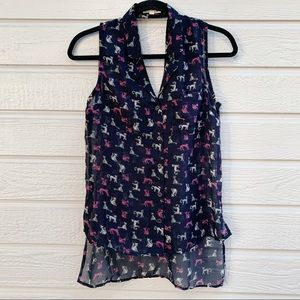 Mine | Cat Print Sheer Sleeveless Buttondown - S
